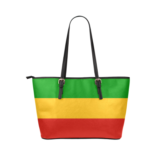 Rastafari Flag Colored Stripes Leather Tote Bag/Large (Model 1651)