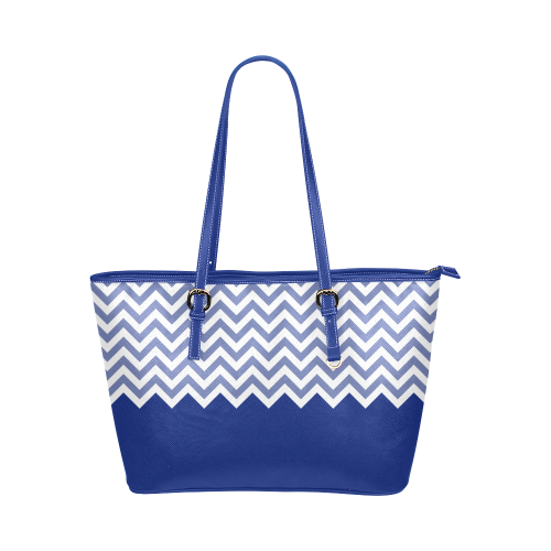 HIPSTER zigzag chevron pattern white Leather Tote Bag/Small (Model 1651)