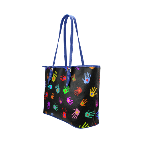 Multicolored HANDS with HEARTS love pattern Leather Tote Bag/Small (Model 1651)