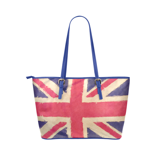 British UNION JACK flag grunge style Leather Tote Bag/Large (Model 1651)