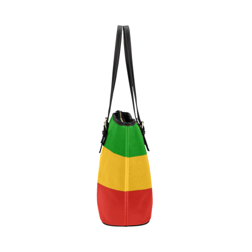 Rastafari Flag Colored Stripes Leather Tote Bag/Large (Model 1651)