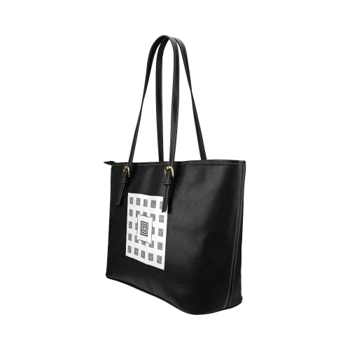 Solid Squares Frame Mosaic Black & White Leather Tote Bag/Large (Model 1651)