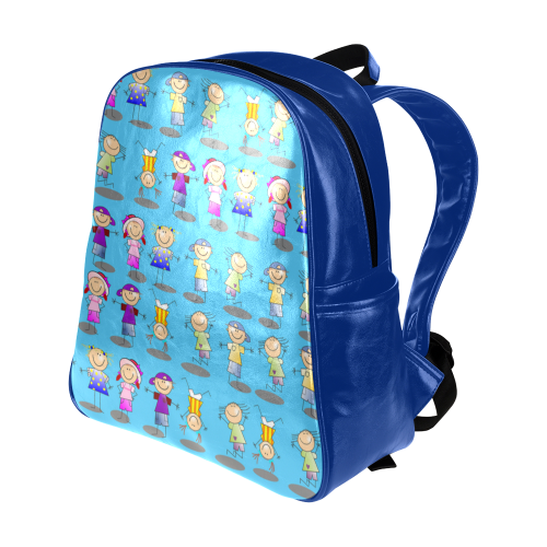 Stick Figure Kids - Blue Multi-Pockets Backpack (Model 1636)