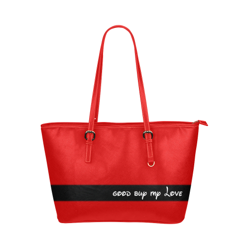 BLACK STRIPE NARROW + Message: Good buy my Love Leather Tote Bag/Large (Model 1651)