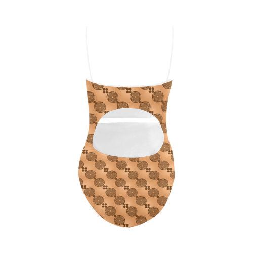 Brown Chocolate Wheels Pattern Strap Swimsuit ( Model S05)