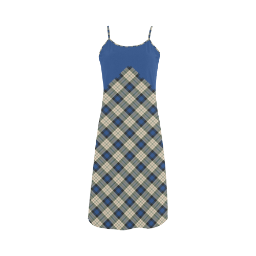 Classic Tartan Squares Fabric - blue beige Alcestis Slip Dress (Model D05)