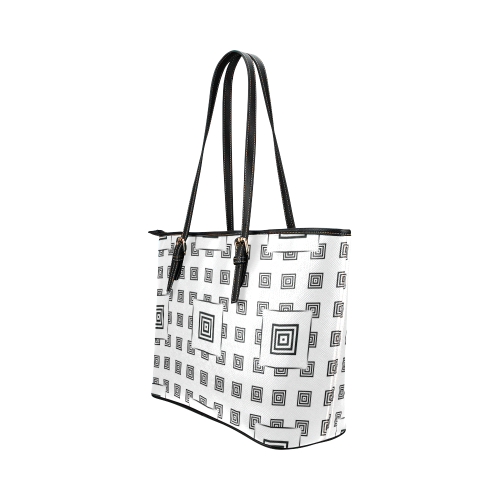 Solid Squares Frame Mosaic Black & White Leather Tote Bag/Large (Model 1651)