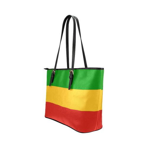 Rastafari Flag Colored Stripes Leather Tote Bag/Large (Model 1651)