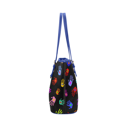 Multicolored HANDS with HEARTS love pattern Leather Tote Bag/Small (Model 1651)