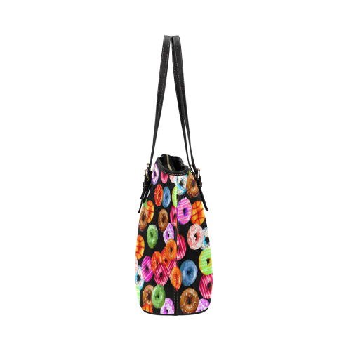 Colorful Yummy DONUTS pattern Leather Tote Bag/Small (Model 1651)