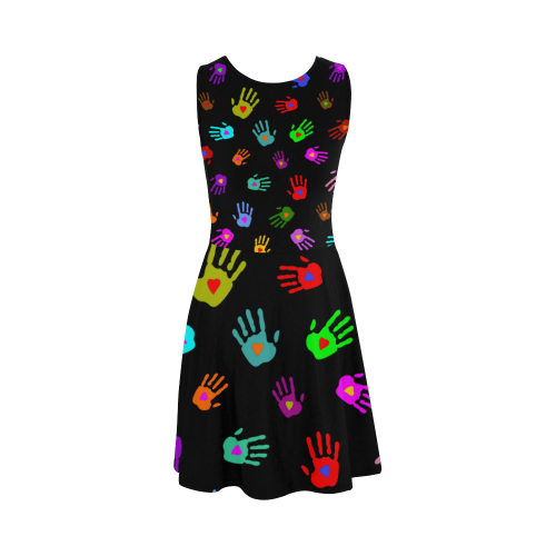 Multicolored HANDS with HEARTS love pattern Atalanta Sundress (Model D04)