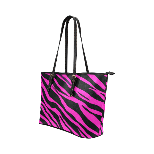 Hot Pink Zebra Stripes Leather Tote Bag/Large (Model 1651)