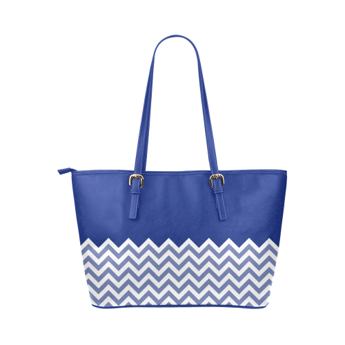 HIPSTER zigzag chevron pattern white Leather Tote Bag/Small (Model 1651)