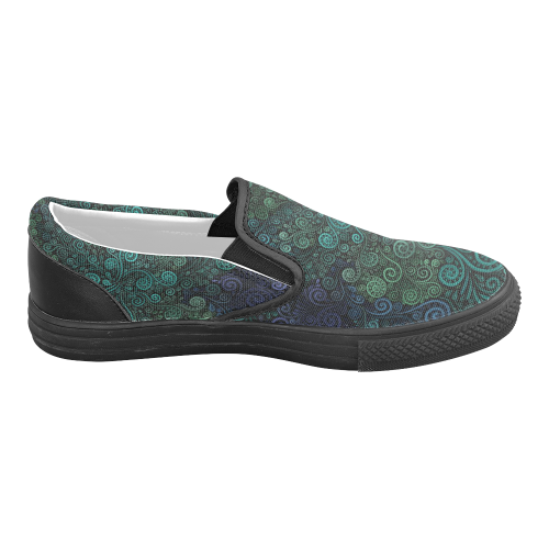 Turquoise 3D Rose Men's Slip-on Canvas Shoes (Model 019)