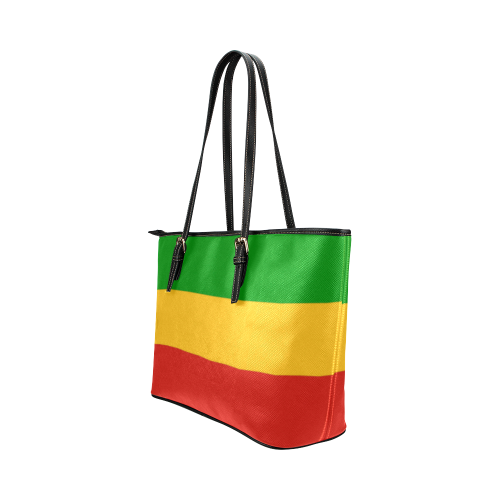 Rastafari Flag Colored Stripes Leather Tote Bag/Small (Model 1651)