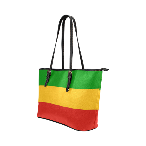 Rastafari Flag Colored Stripes Leather Tote Bag/Large (Model 1651)