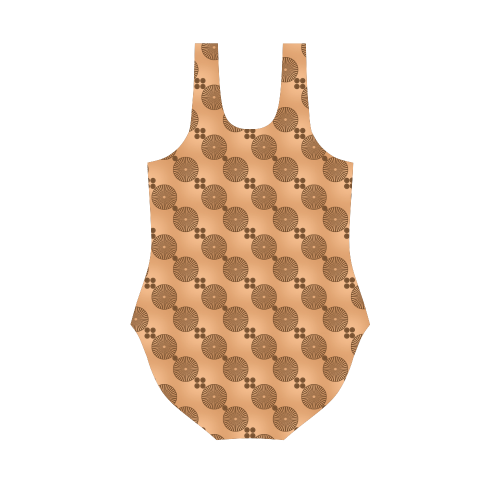 Brown Chocolate Wheels Pattern Vest One Piece Swimsuit (Model S04)