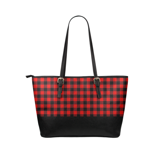 LUMBERJACK Squares Fabric - red black Leather Tote Bag/Large (Model 1651)