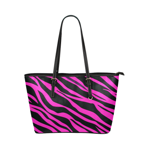 Hot Pink Zebra Stripes Leather Tote Bag/Small (Model 1651)