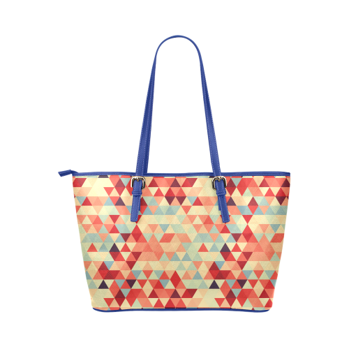 Modern Hipster TRINAGLES pattern red blue beige Leather Tote Bag/Small (Model 1651)