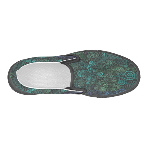 Turquoise 3D Rose Men's Slip-on Canvas Shoes (Model 019)