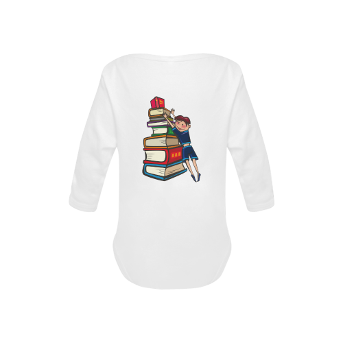 School Book Book Stack Boy Baby Powder Organic Long Sleeve One Piece (Model T27)