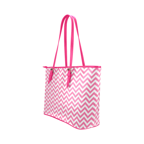 HIPSTER zigzag chevron pattern white Leather Tote Bag/Large (Model 1651)