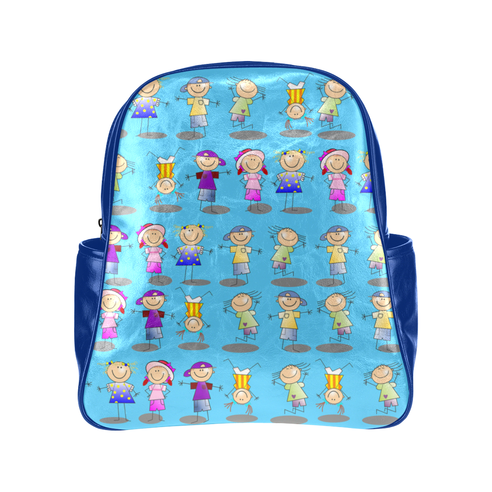 Stick Figure Kids Blue MultiPockets Backpack (Model 1636) ID D389243