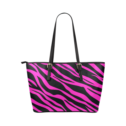 Hot Pink Zebra Stripes Leather Tote Bag/Small (Model 1651)