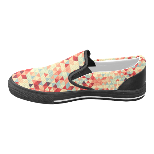 Modern Hipster TRINAGLES pattern red blue beige Women's Unusual Slip-on Canvas Shoes (Model 019)