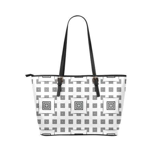 Solid Squares Frame Mosaic Black & White Leather Tote Bag/Large (Model 1651)