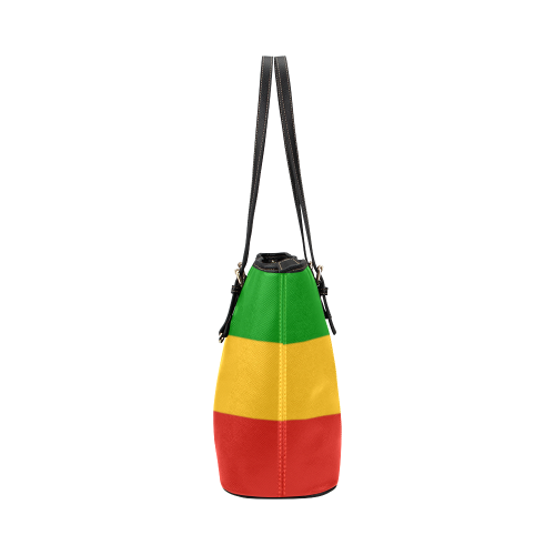 Rastafari Flag Colored Stripes Leather Tote Bag/Small (Model 1651)