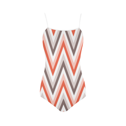 Trendy Modern Red Grey White Zig Zag Chevron Strap Swimsuit ( Model S05)