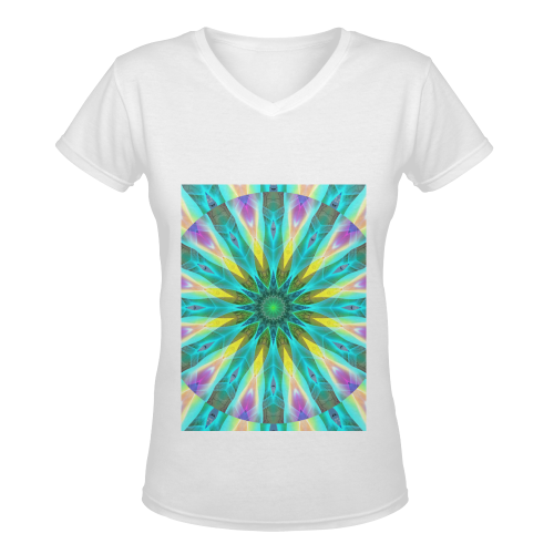 Golden Violet Peacock Sunrise Abstract Wind Flower Women's Deep V-neck T-shirt (Model T19)