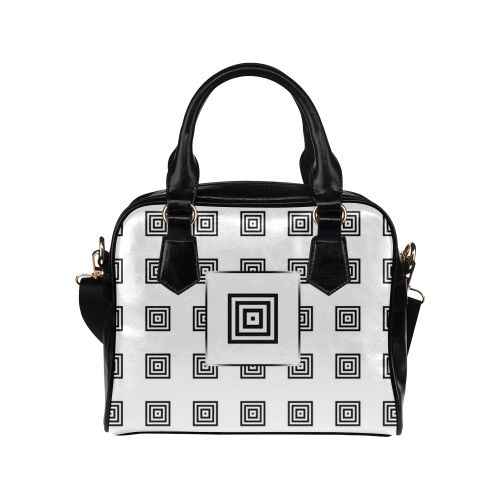 Solid Squares Frame Mosaic Black & White Shoulder Handbag (Model 1634)