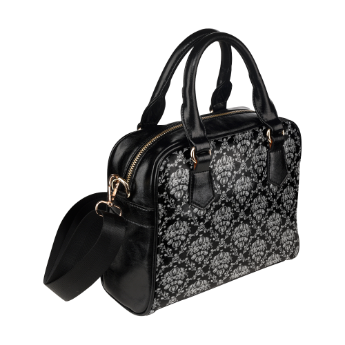 Elegant Black and Silver Damask Shoulder Handbag (Model 1634)