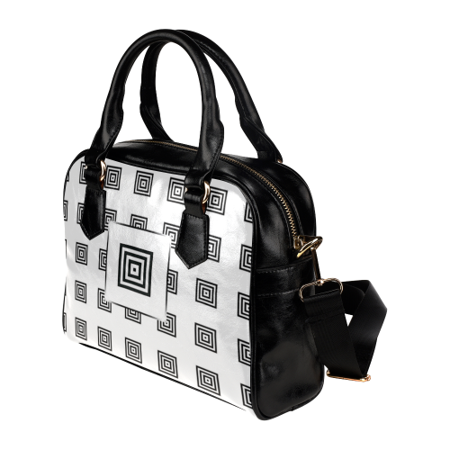 Solid Squares Frame Mosaic Black & White Shoulder Handbag (Model 1634)