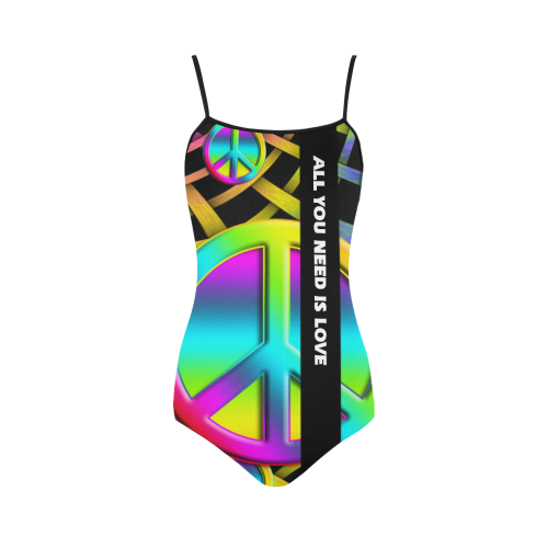 Neon colored Peace + Message: ALL YOU NEED IS LOVE Strap Swimsuit ( Model S05)