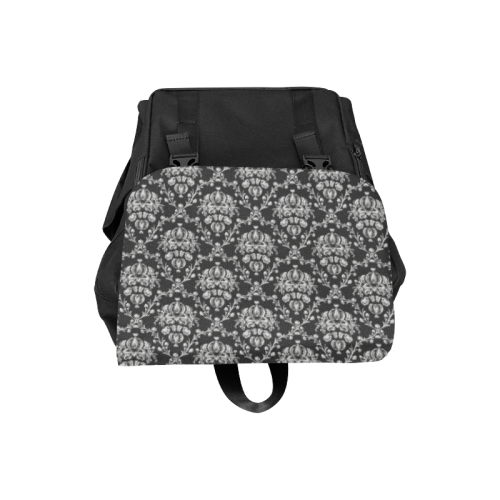 Black and Silver Damask Casual Shoulders Backpack (Model 1623)