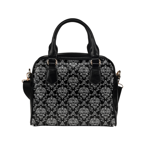 Elegant Black and Silver Damask Shoulder Handbag (Model 1634)