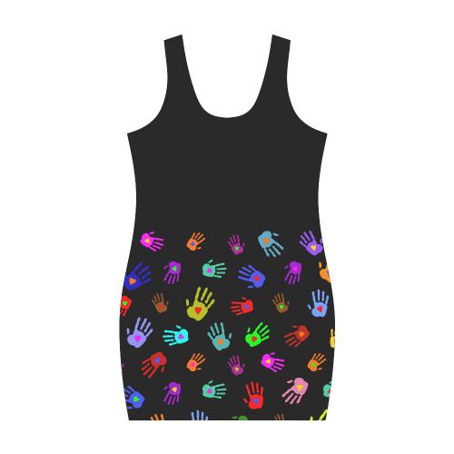 Multicolored HANDS with HEARTS love pattern Medea Vest Dress (Model D06)