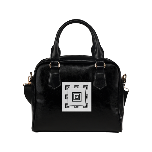 Solid Squares Frame Mosaic Black & White Shoulder Handbag (Model 1634)