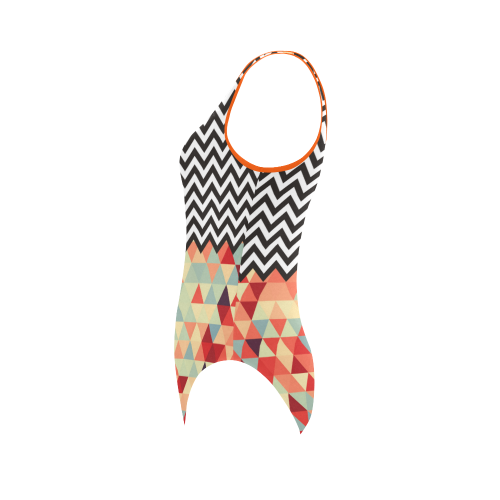 HIPSTER zigzag chevron pattern black & white + Triangle pattern Vest One Piece Swimsuit (Model S04)