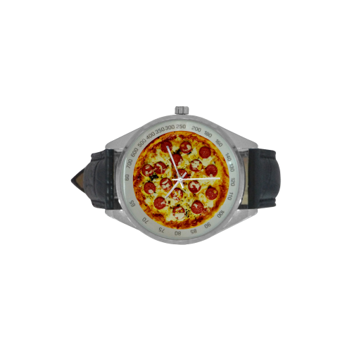 Novelty Cheesy Pepperoni Pizza Men's Leather Strap Analog Watch(Model 209)