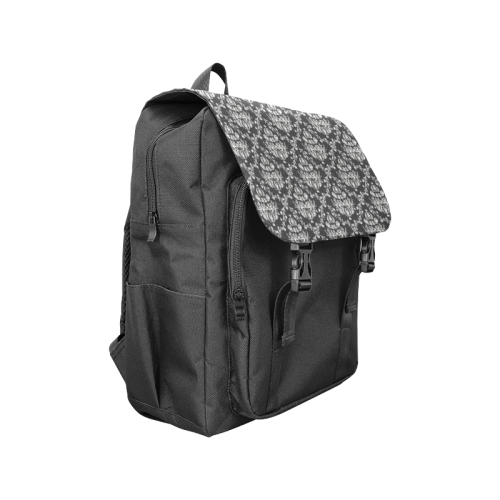 Black and Silver Damask Casual Shoulders Backpack (Model 1623)