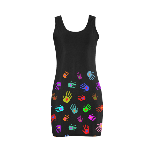 Multicolored HANDS with HEARTS love pattern Medea Vest Dress (Model D06)