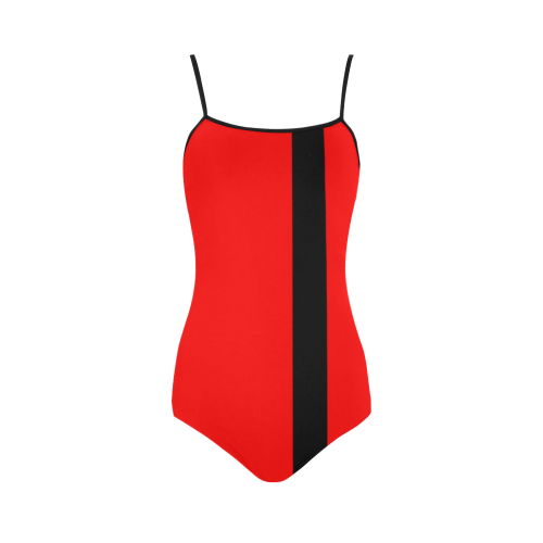 BLACK STRIPE + one color fire red Strap Swimsuit ( Model S05)