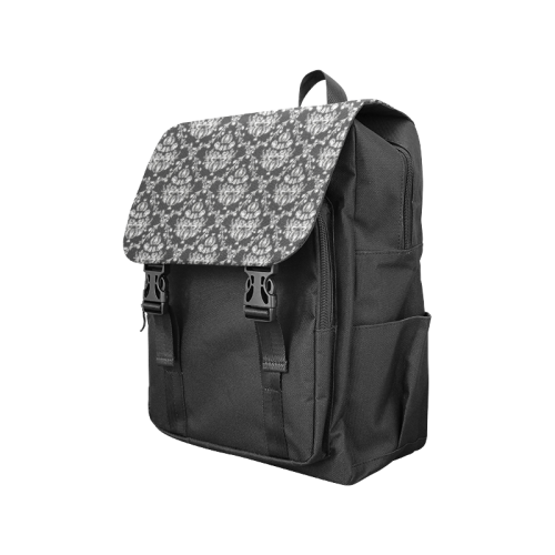 Black and Silver Damask Casual Shoulders Backpack (Model 1623)