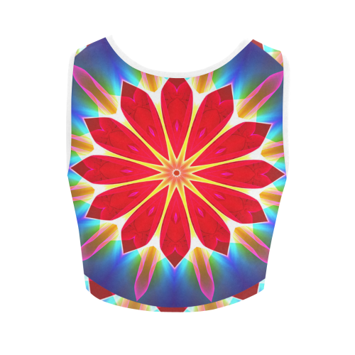 Blue Ice Flowers Red Abstract Modern Petals Zen Women's Crop Top (Model T42)