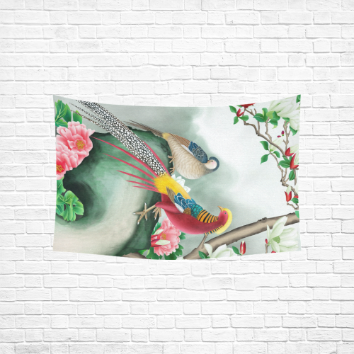 Flower and Bird Cotton Linen Wall Tapestry 60"x 40"